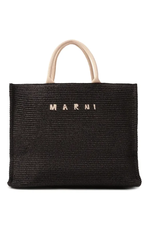 Сумки: Marni · черная соломенная сумка